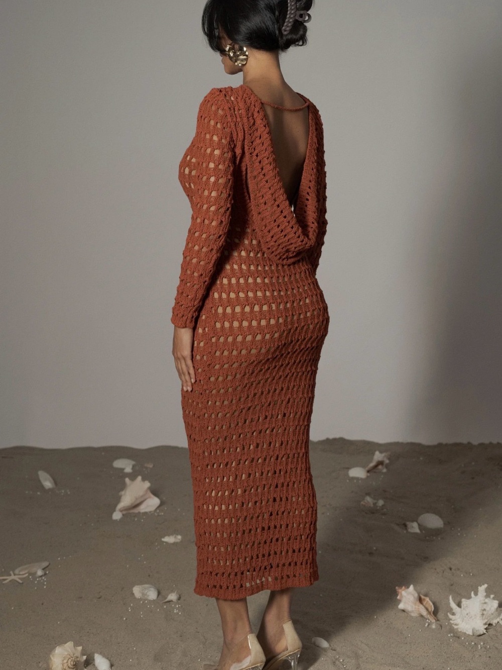 NWT JLUXLABEL Dark Terra Cotta Serene Wonders Crochet Maxi Dress
